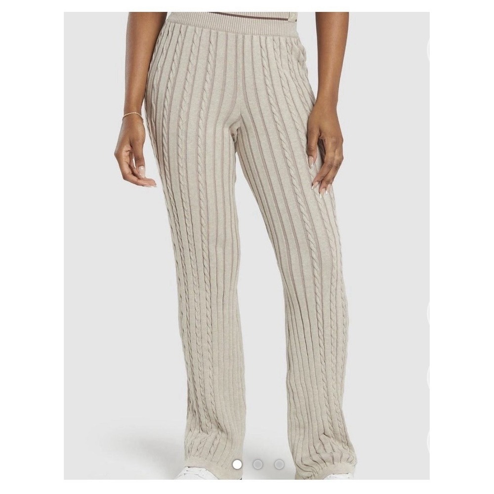 Gymshark Rest Day Cable Knit Flare Pants 33.5" M Medium Organic Pull On Taupe